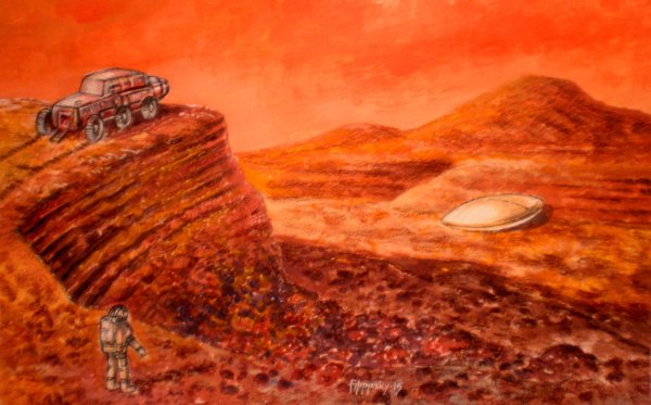 Картина художника «на Марсе. Встреча двух миров», Юрий Швец, 1961