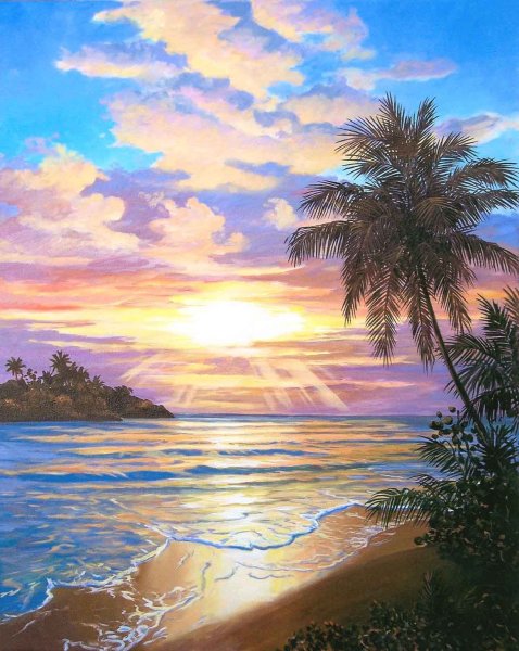 Лодка на берегу моря живопись