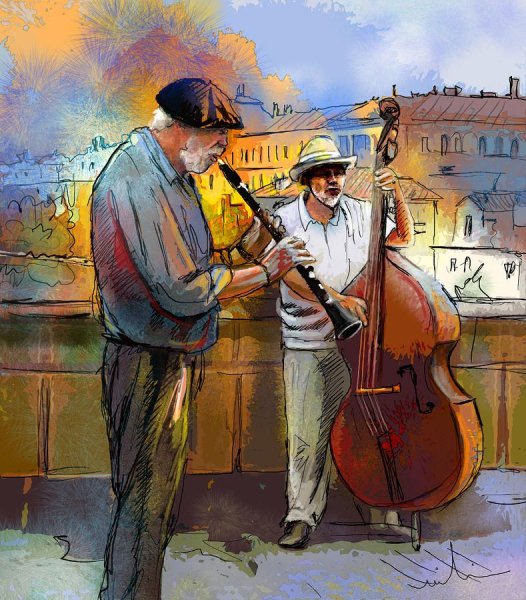 Саксофонист уличный музыкант живопись