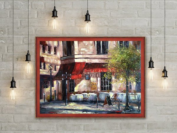 Париж , улочки , кафе , картина маслом