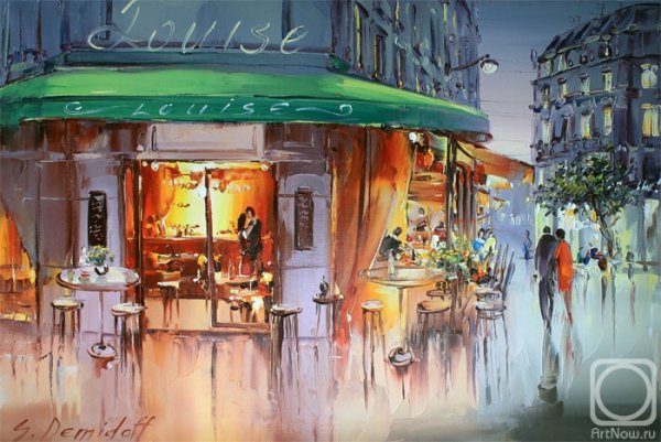 Париж , улочки , кафе , картина маслом