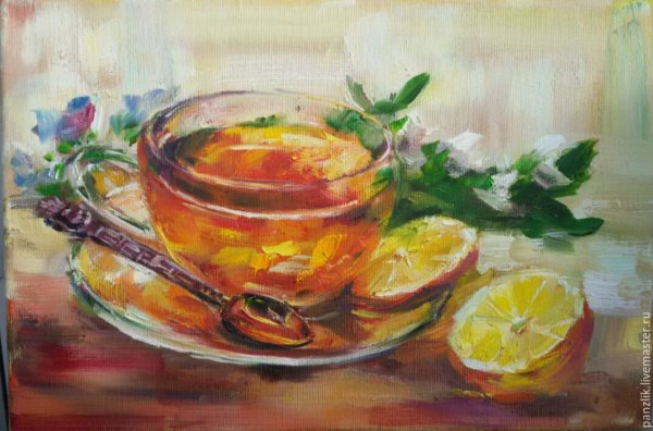 Натюрморт с чашкой чая живопись