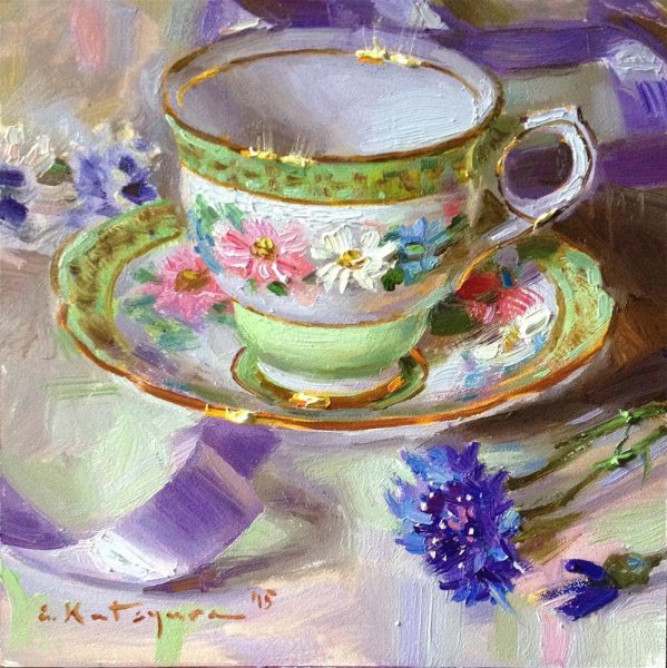 Чашка с цветами живопись