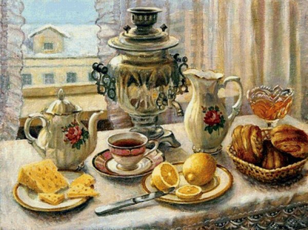 Кустодиев натюрморты чаепитие у самовара