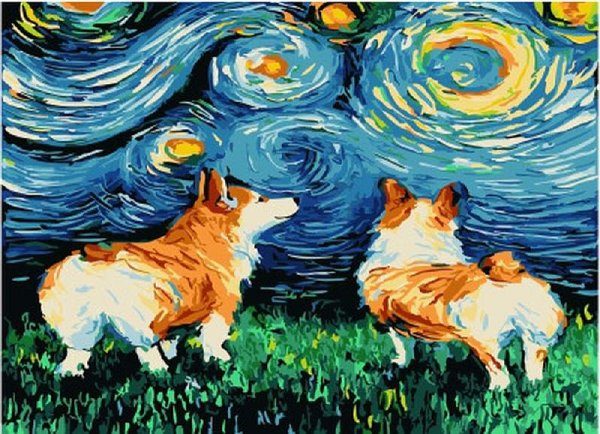 Корги акрилом на холсте