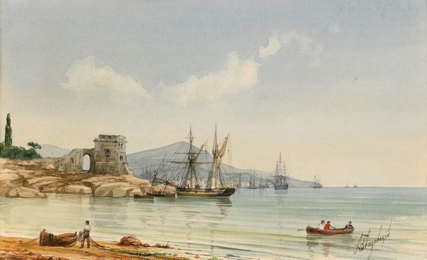 Освещенные участки морского порта в живописи