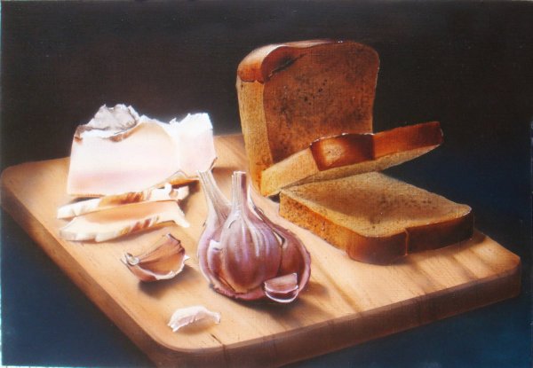 Натюрморт с салом и хлебом