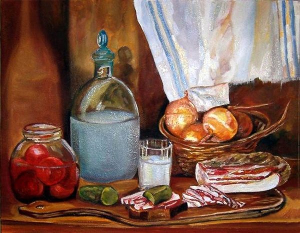 Натюрморт с самогоном и салом