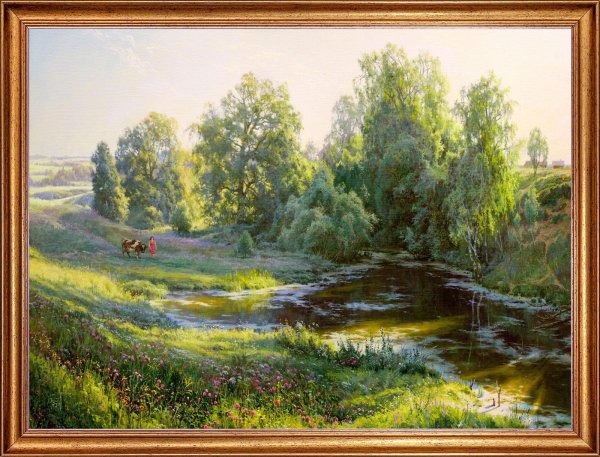 Пейзаж с речкой живопись