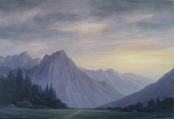 Горы в дымке живопись