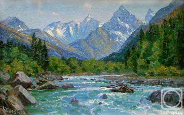 Горная река на Кавказе в живописи