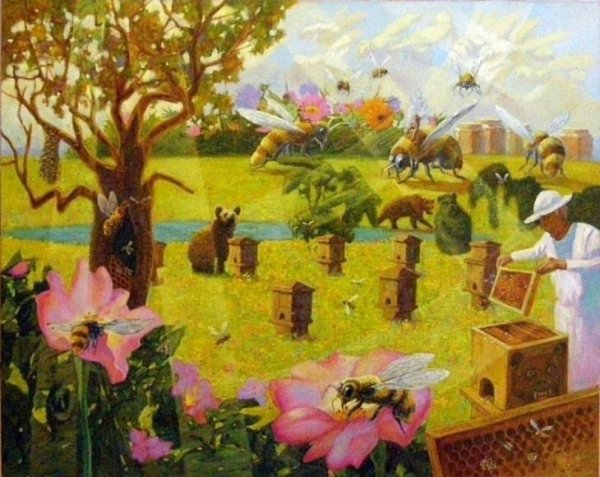 Художник Александр Маковский на пасеке
