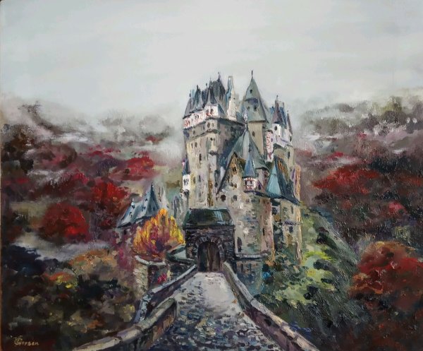 Замок маслом на холсте