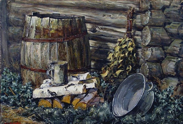 Баня - наивная живопись