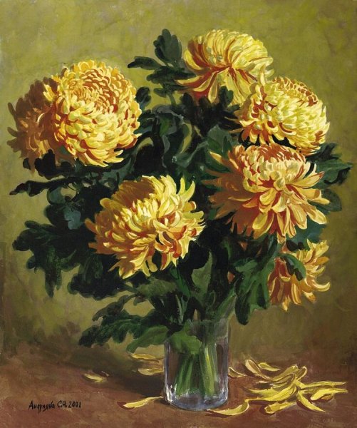 Андрияка желтые хризантемы