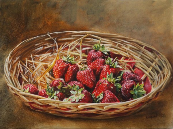 Земляника в корзинке живопись