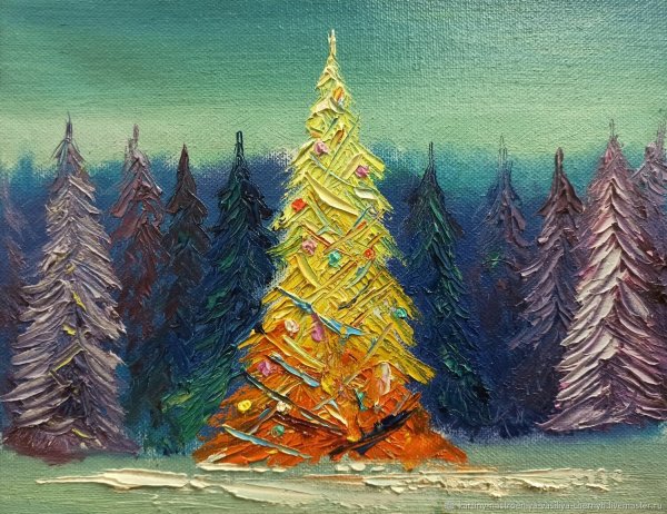 Новогодняя елка цветными карандашами