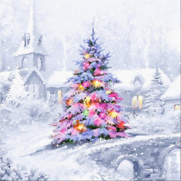 Новогодний пейзаж акварелью