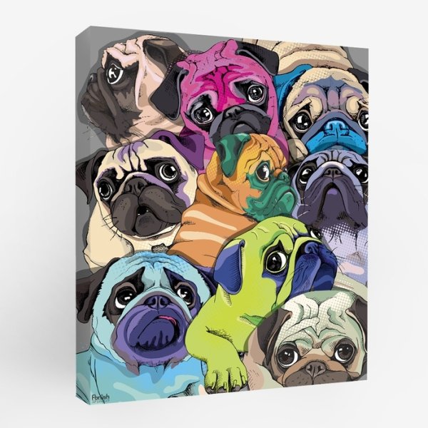 Постер мопсы на холсте