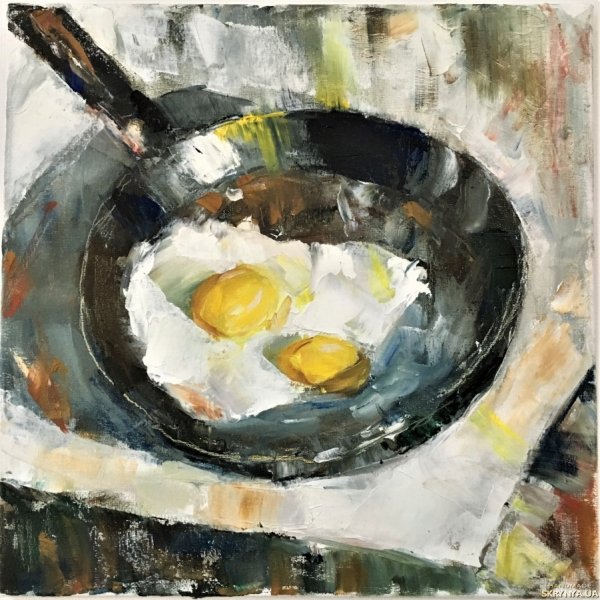 Яичница с беконом картина маслом