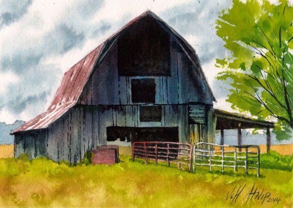 Амбар акварелью