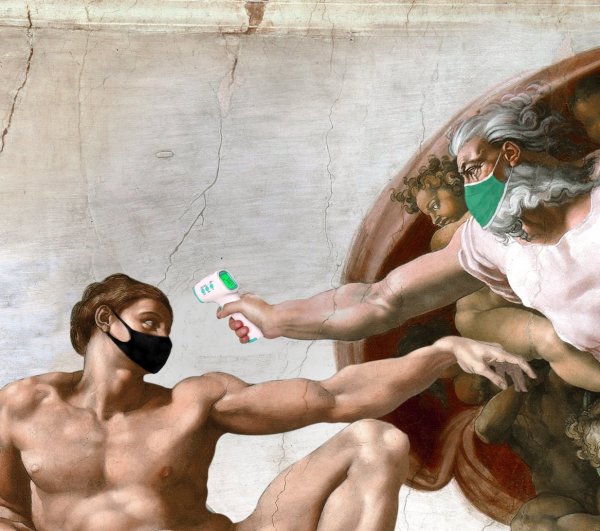 Микеланджело Сотворение Адама мемы