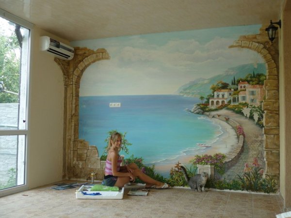 Роспись стен в квартире море