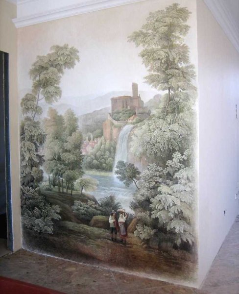 Фреска водопад в интерьере Affresco