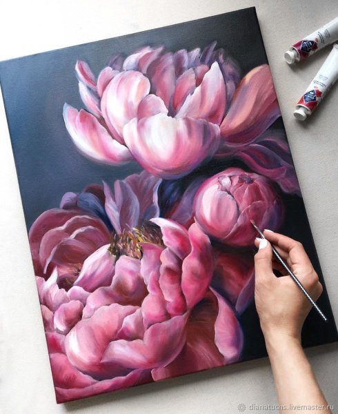 Цветы яркие акриловыми красками