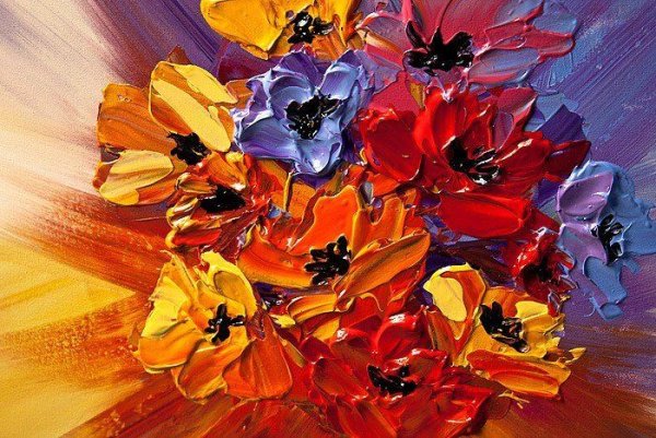 Оранжевые цветы маслом