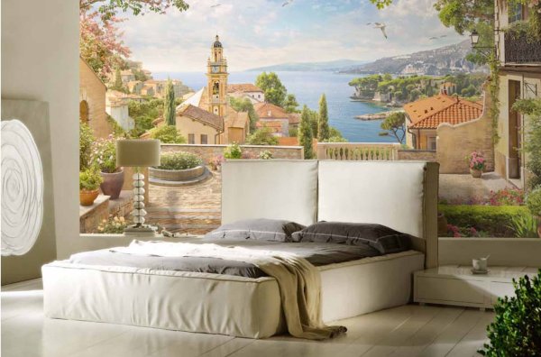 Фрески в интерьере спальни