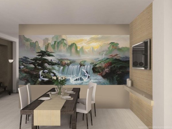 Фреска водопад в интерьере Affresco