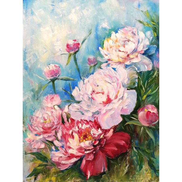 Картина маслом пионы Артемис