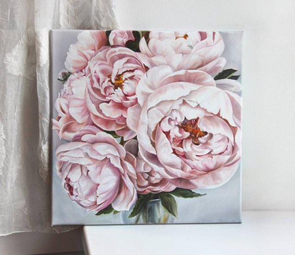 Пионы акриловыми красками