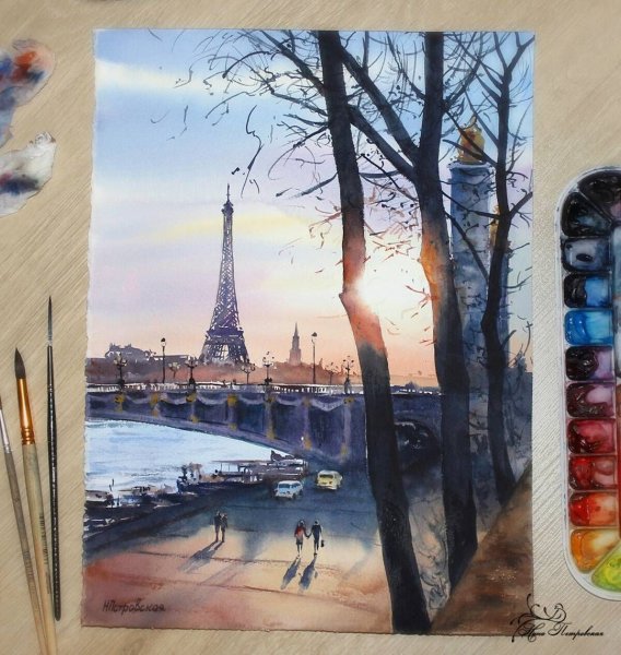 Рисунки акварелью на холсте