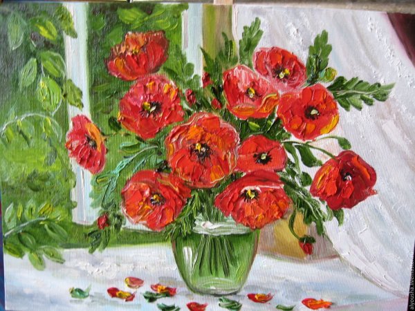 Маки в вазе маслом