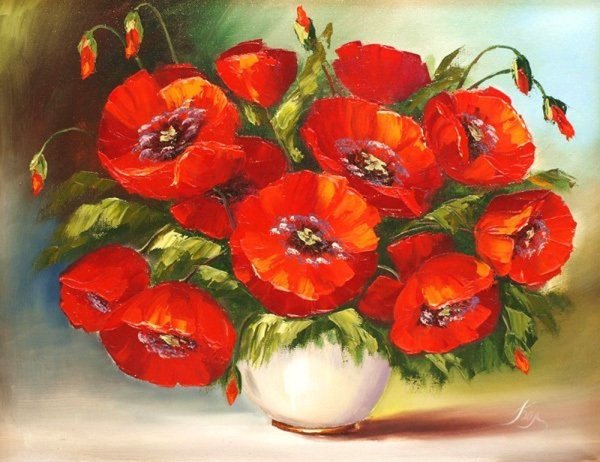Маки в вазе маслом на холсте