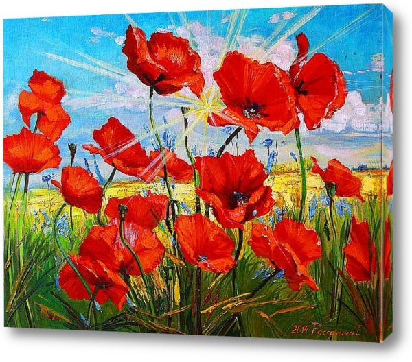 Картина маслом маки в поле