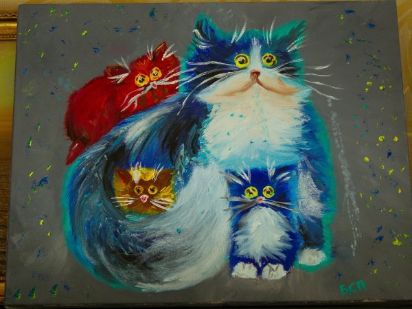 Коты маслом на холсте