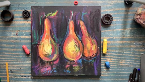 Груша масляной пастелью
