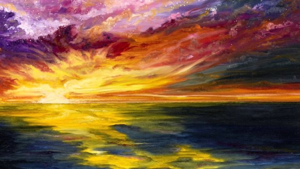 Закат на море рисунок акварелью