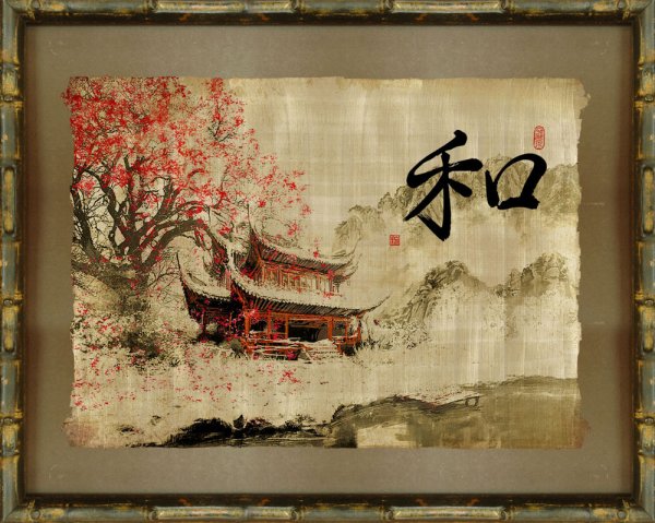 Японская живопись иероглифы