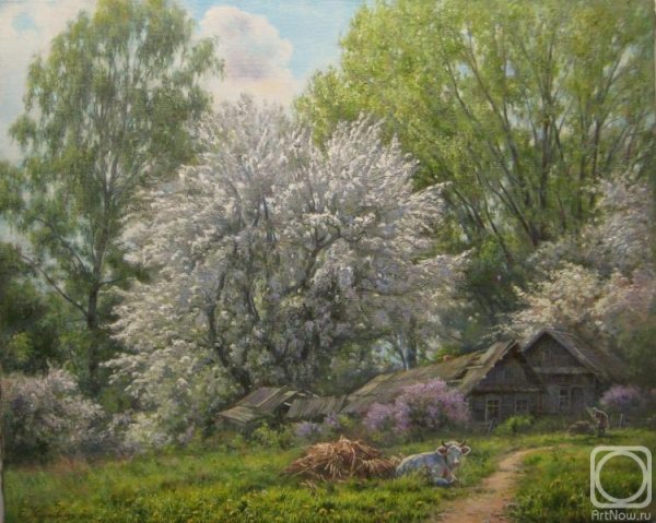 Сиреневый пейзаж маслом