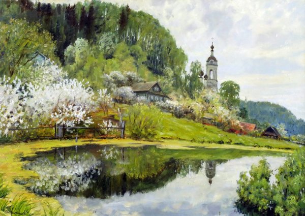 Ольга Дарчук художник цветение сирени у реки