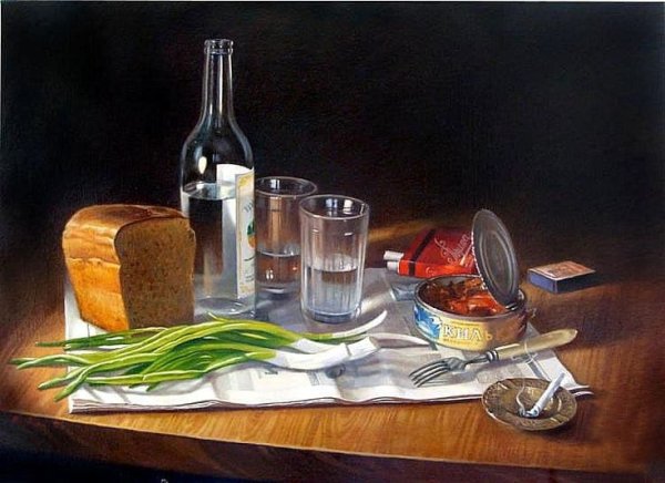 Натюрморт с водкой и килькой