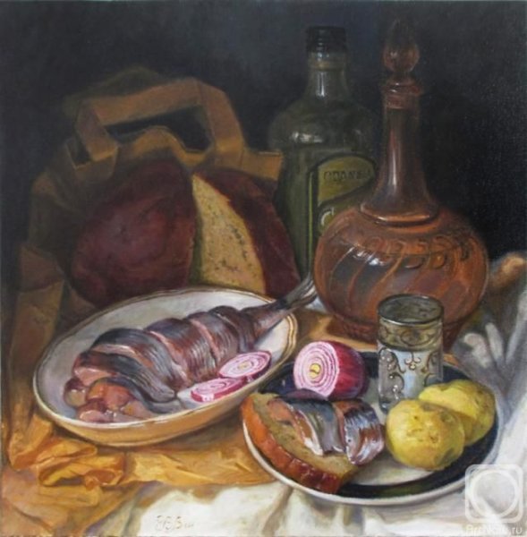 Натюрморт с водкой и селедкой Петров Водкин