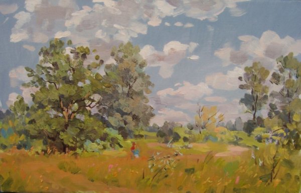 Живописные этюды деревня темпера