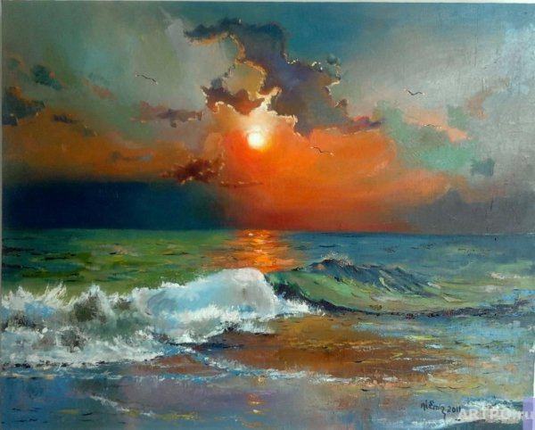 Живопись "закат на Рейне" Кокоек