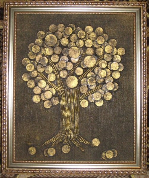 Панно из джута денежное дерево