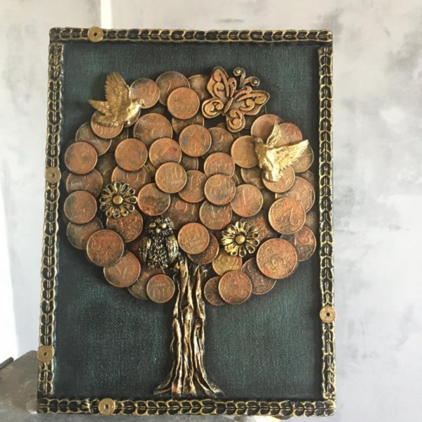 Денежное дерево Самодельное на холсте